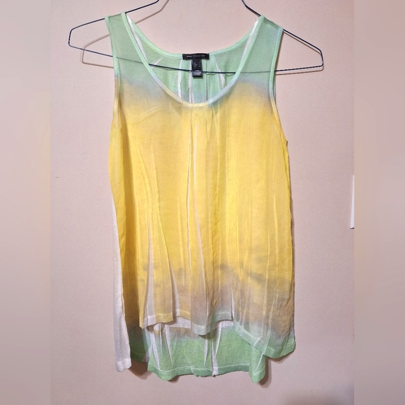 NWOT MNG MANGO M sheer mesh hi low colourdul ombre flowy tank women's - Picture 2 of 4